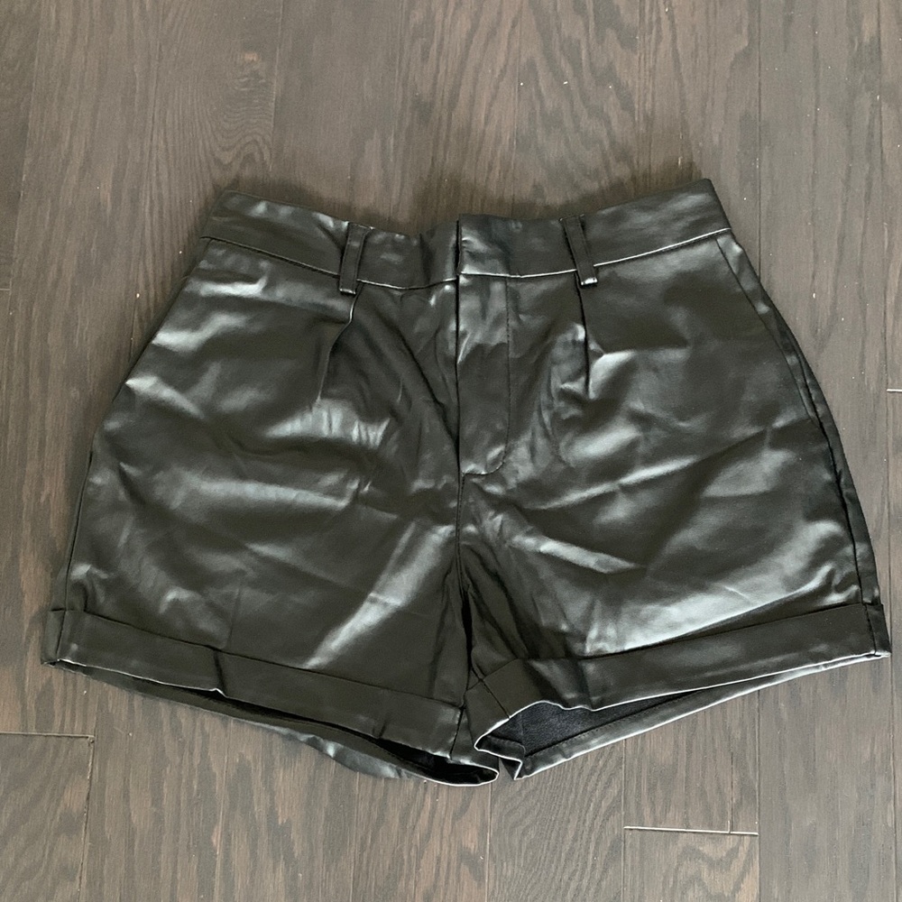 Sanctuary High Waist Black Faux Leather Shorts